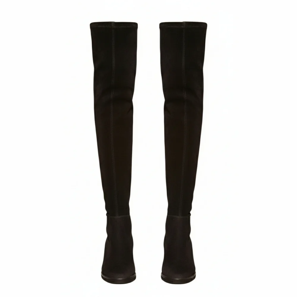Tory Burch Caitlin Over the Knee Boots Black Suede Stretch Tall OTK Boots Size 5